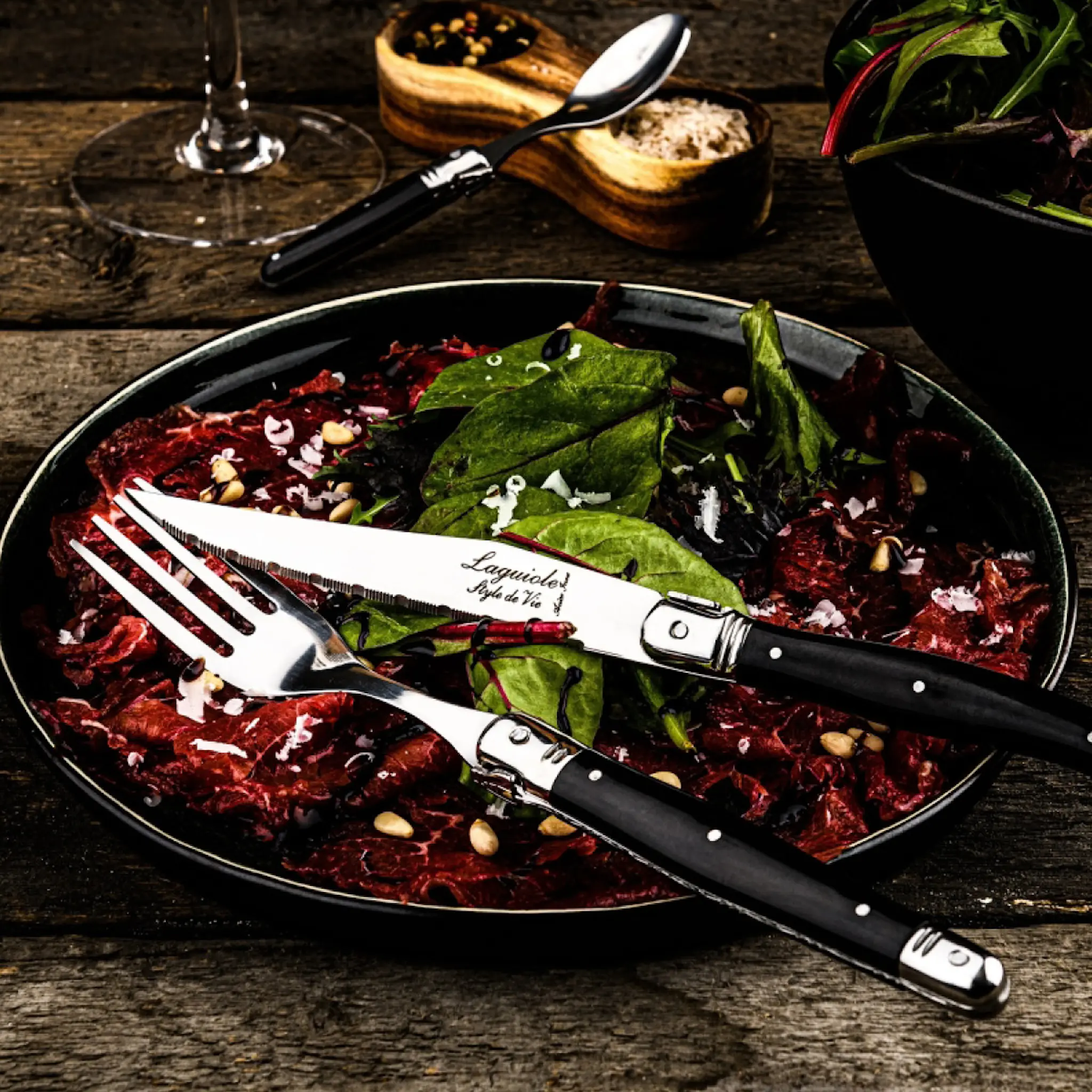 Laguiole Style de Vie Grillbestick gaffel 22 cm 6-pack Svart