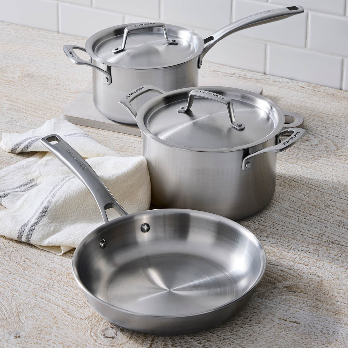 Le Creuset Essential 3-ply grytesett 3 deler inkl stekepanne stål/keramisk