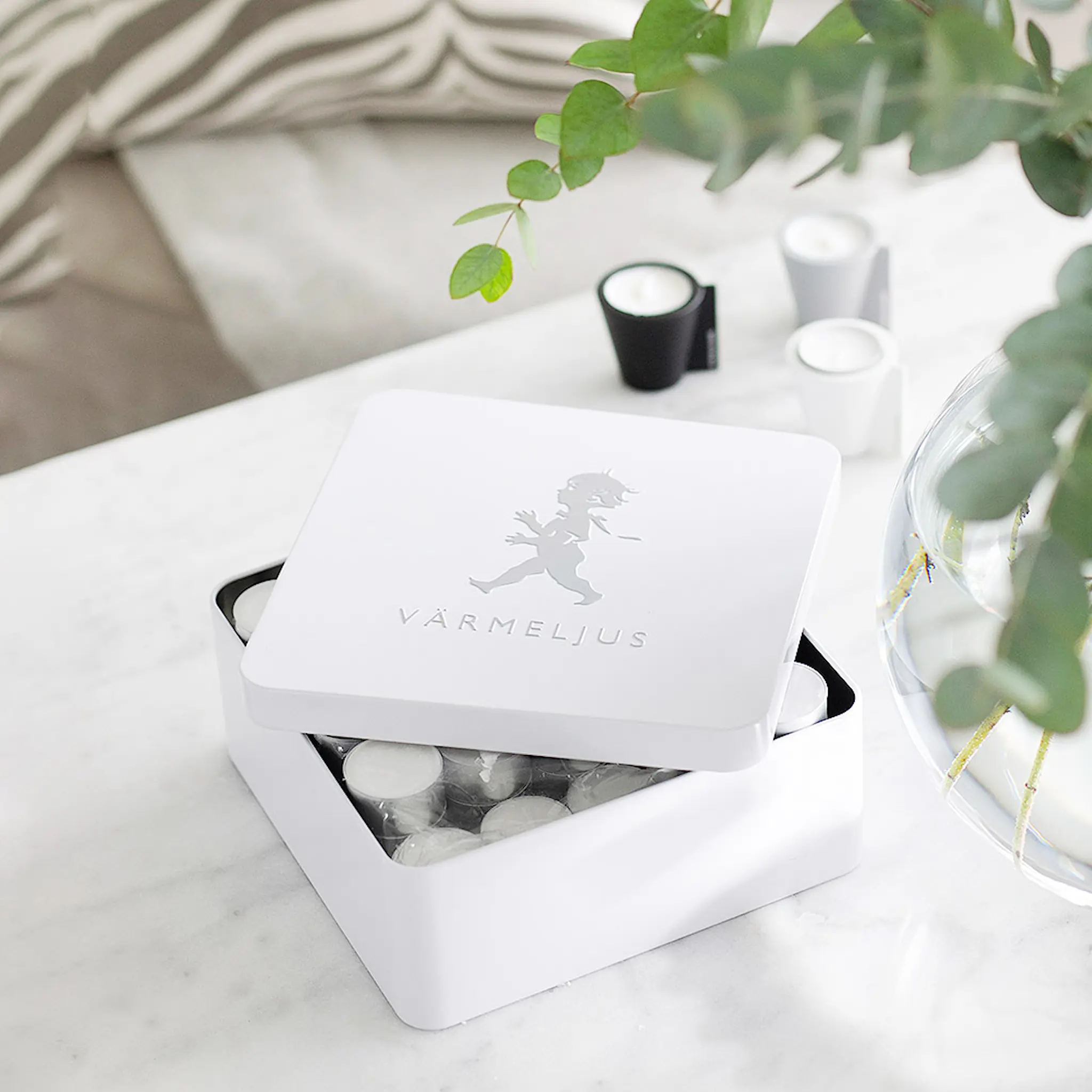 SOLSTICKAN Värmeljuslåda för 100 ljus Vit blank