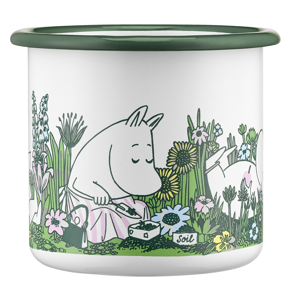 Muurla Mumin emaljmugg 37 cl i trädgården vit