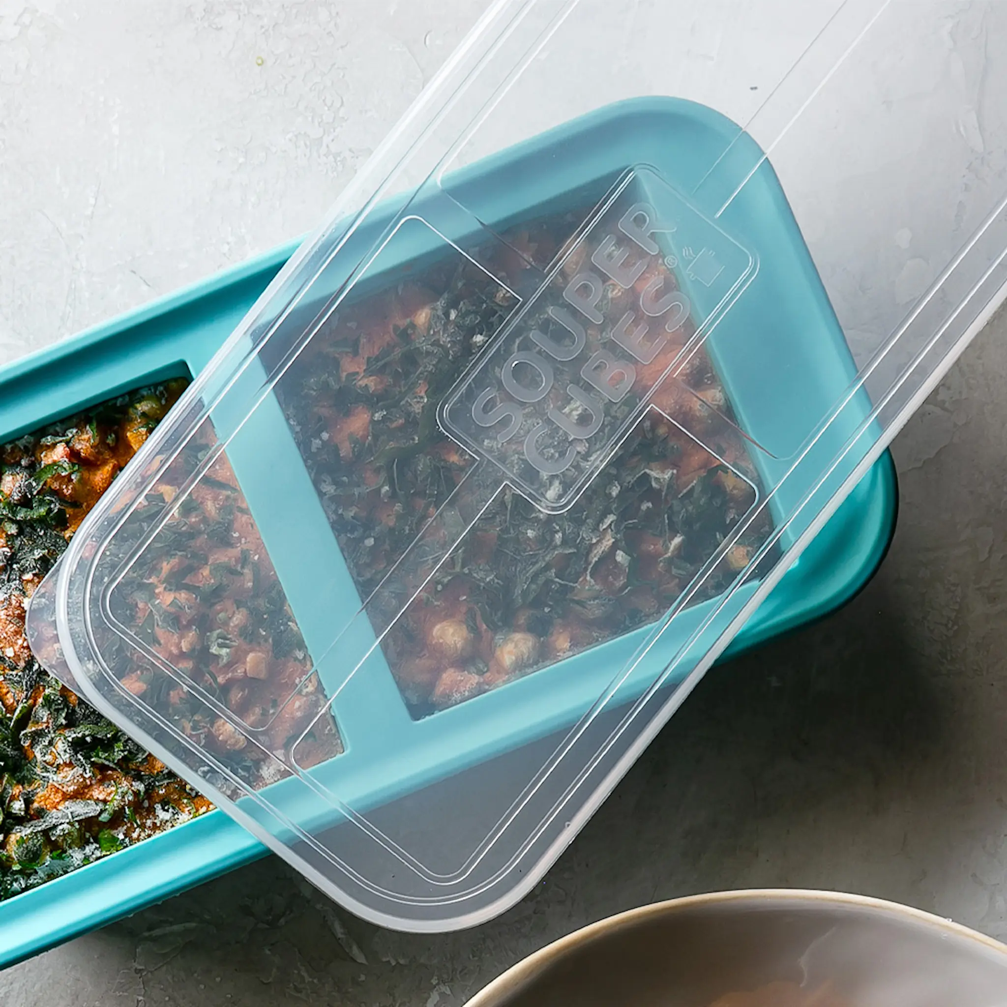 Souper Cubes Matförvaring och Lock Silikon 2-cup 2x500 ml Blå