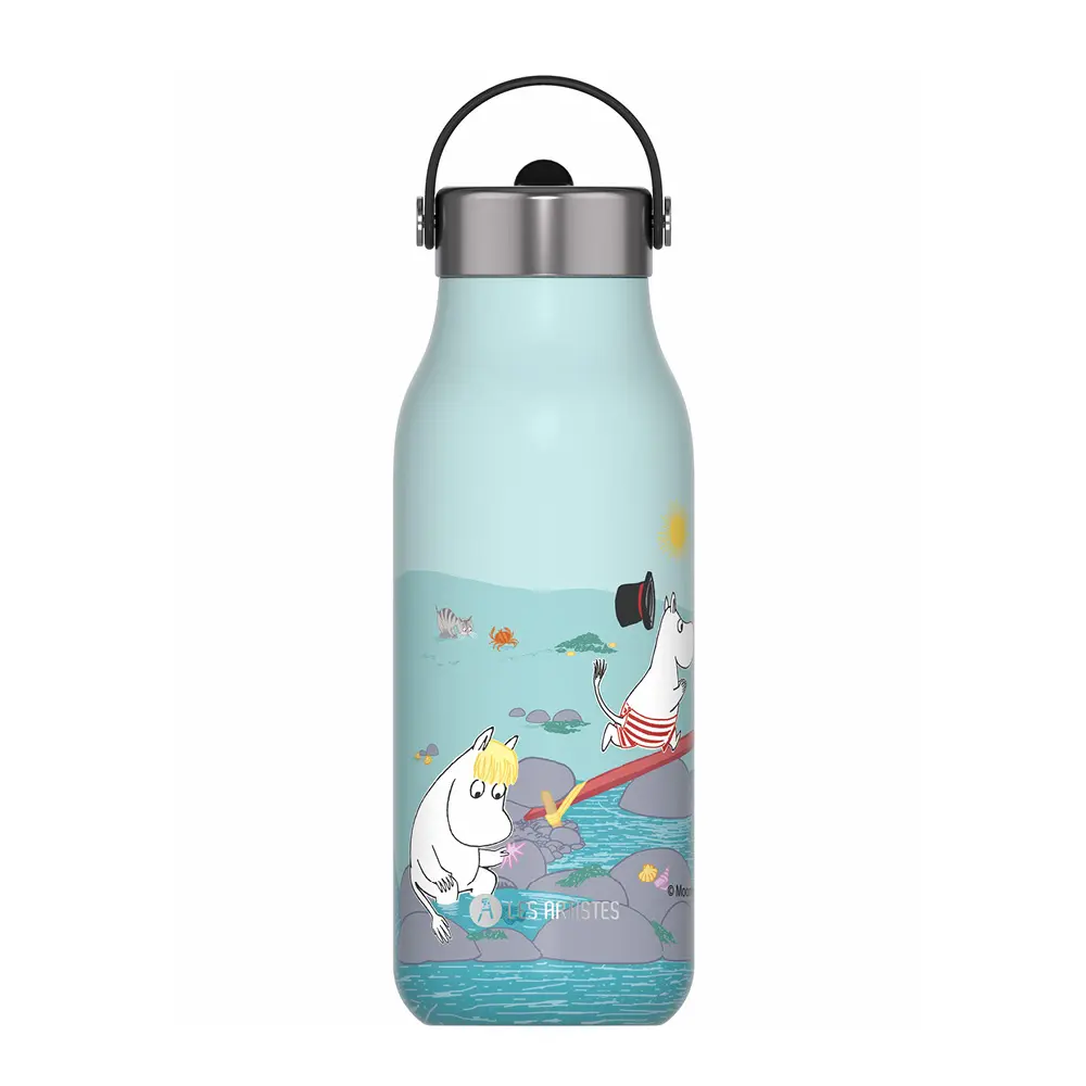 Bottle Up Moomin Termospullo 1 L Playing on the beach blue