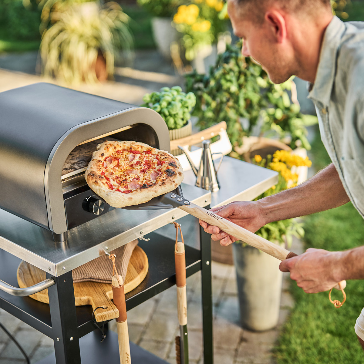 Sabor Napo pizzaspade 70x30 cm gun metal/natur