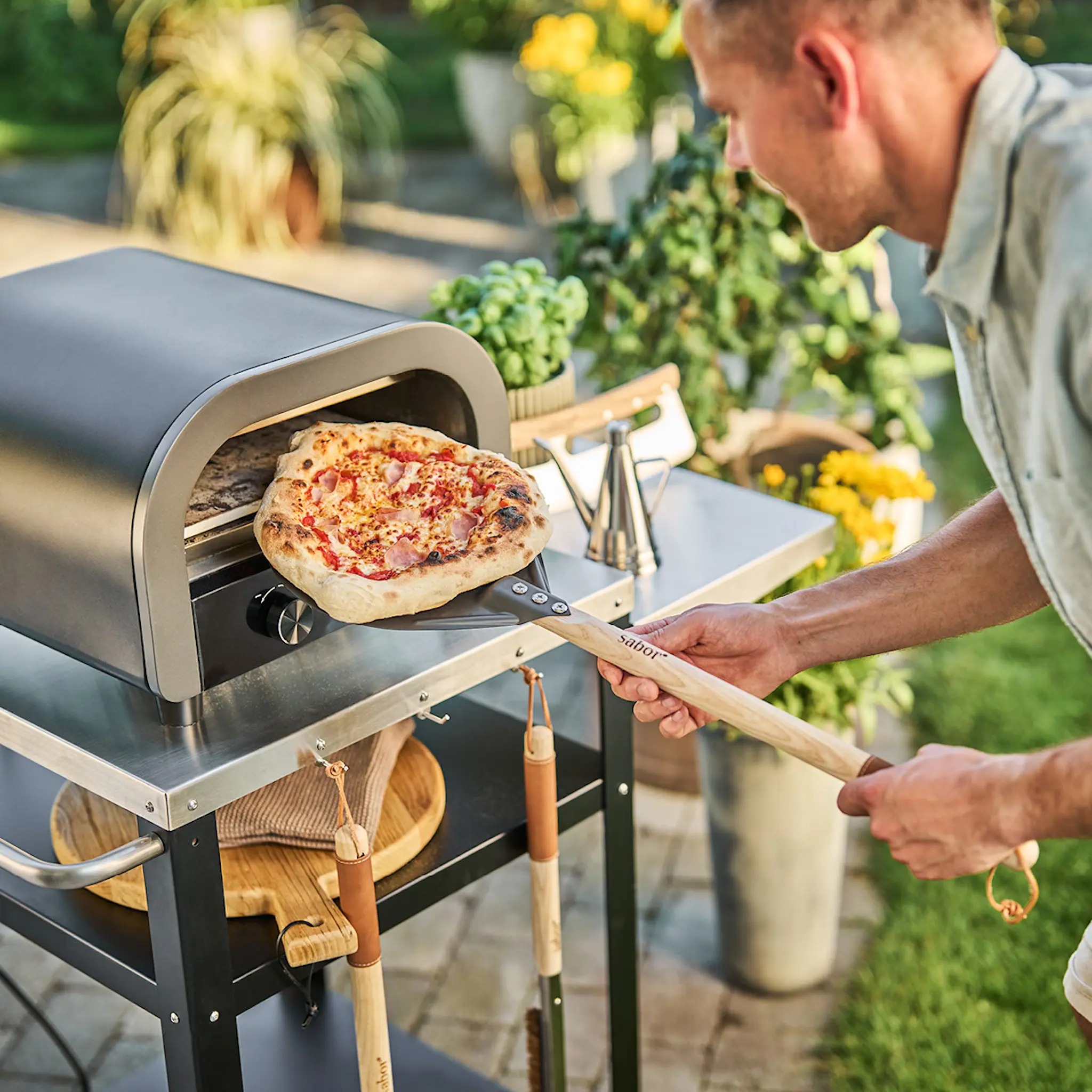 Sabor Napo pizzaspade 70x30 cm gun metal/natur