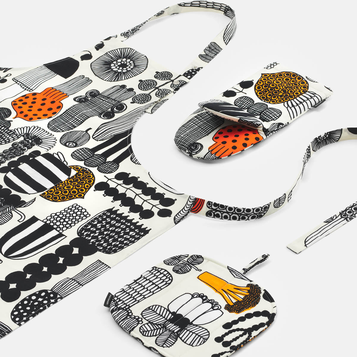 Marimekko Puutarhurin Parhaat forkle 85 cm hvit/svart/oransje