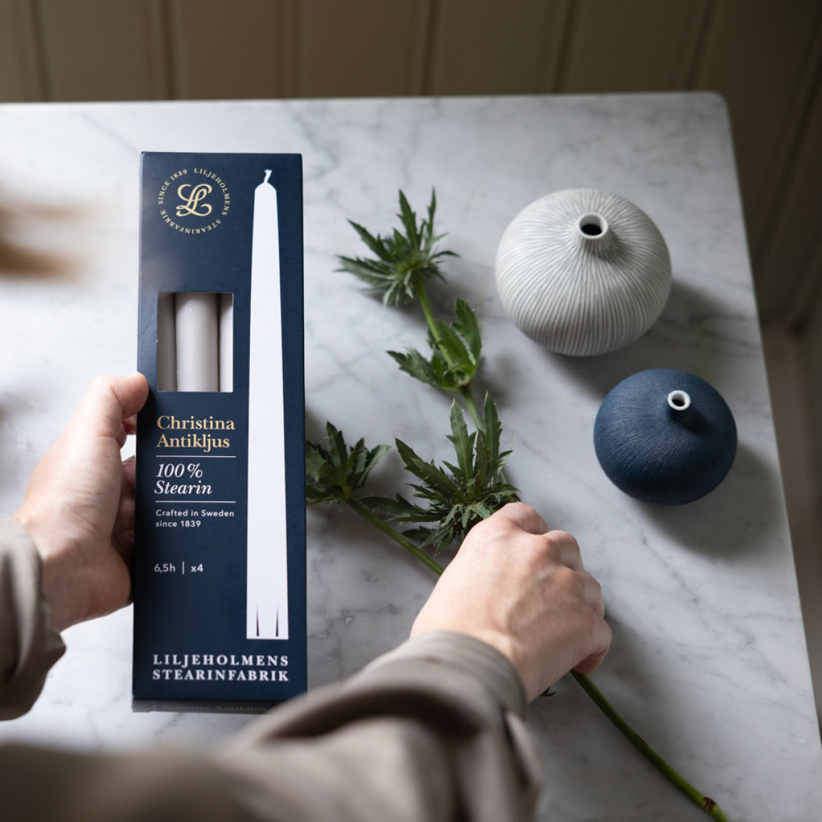 Liljeholmens Christina antikklys 26 cm 4 stk dimgrå