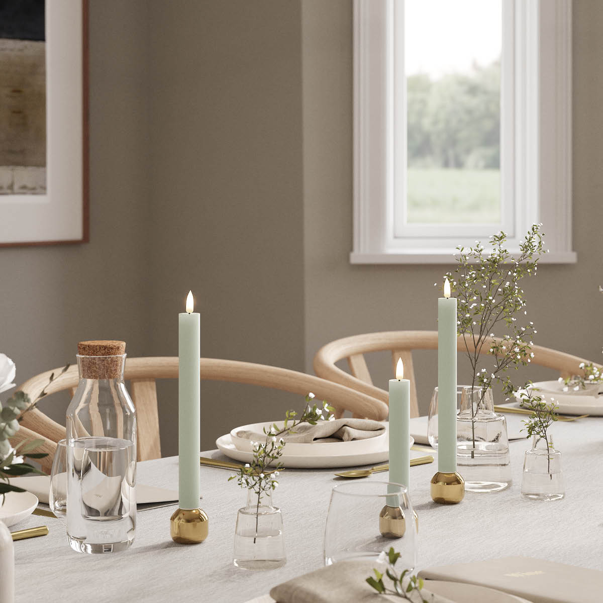 DeluxeHomeart LED kronelys 2,2 x 24 cm 2 stk salvie grønn