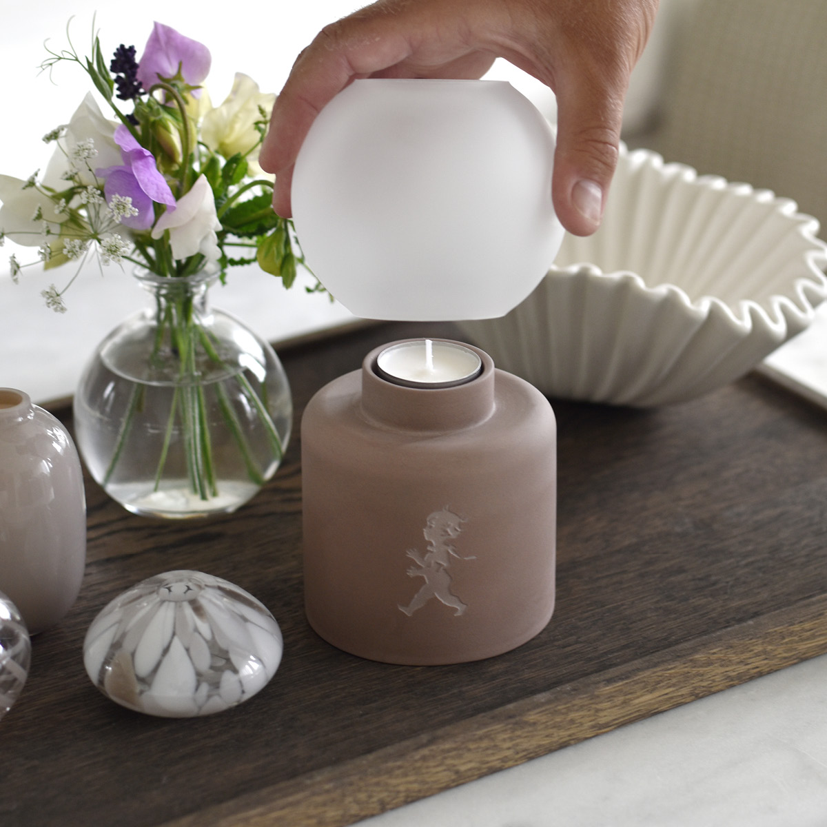 SOLSTICKAN Globe värmeljuslykta 17 cm brun