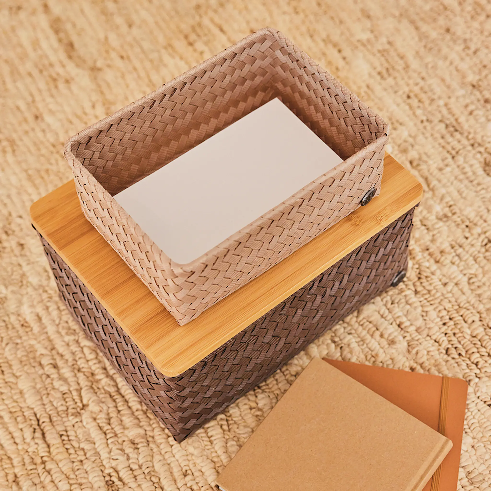 Handed By Top Fit stor oppbevaringskurv m/lokk 31x23x15 cm taupe