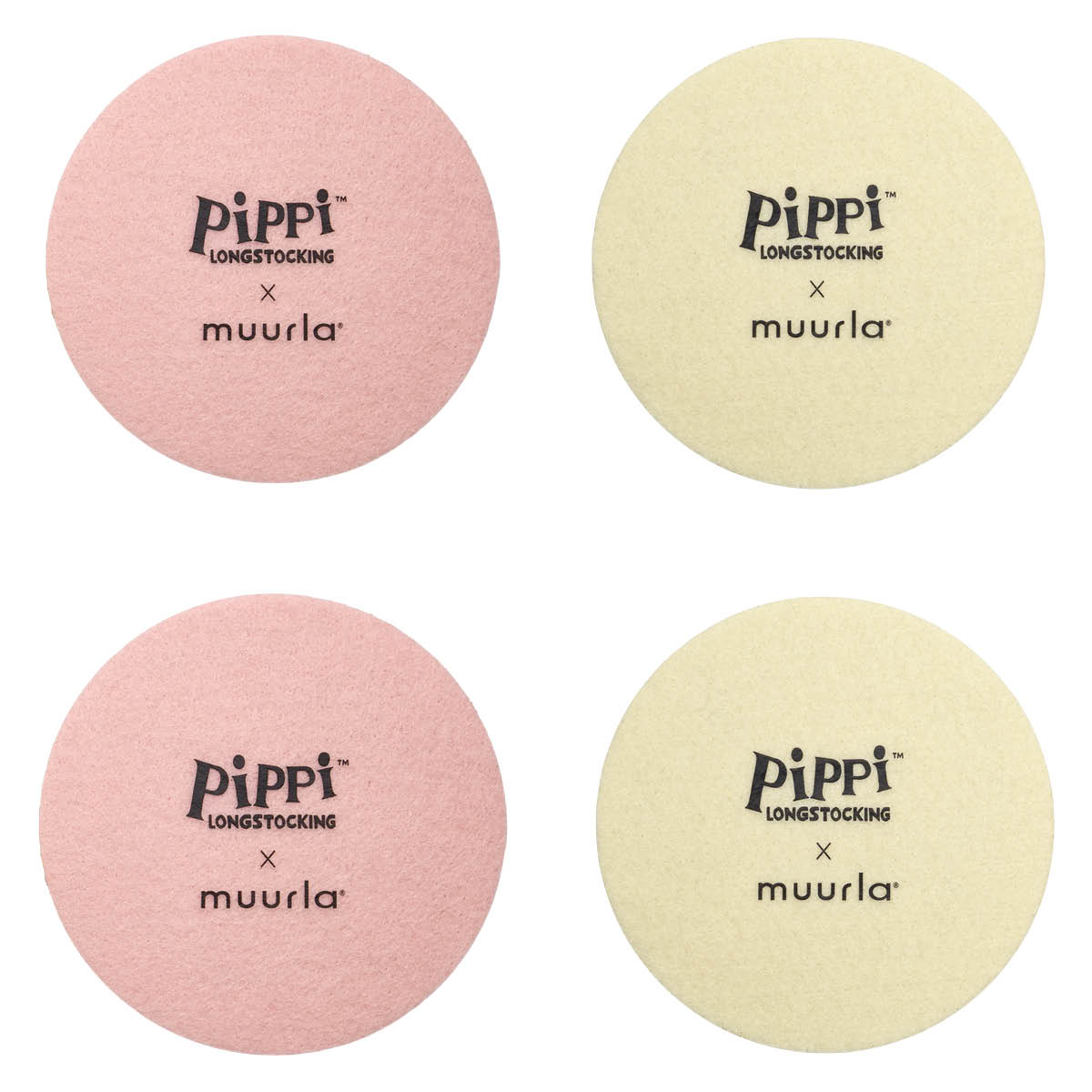 Muurla Pippi glasunderlägg Frukter 4-pack rosa/gul