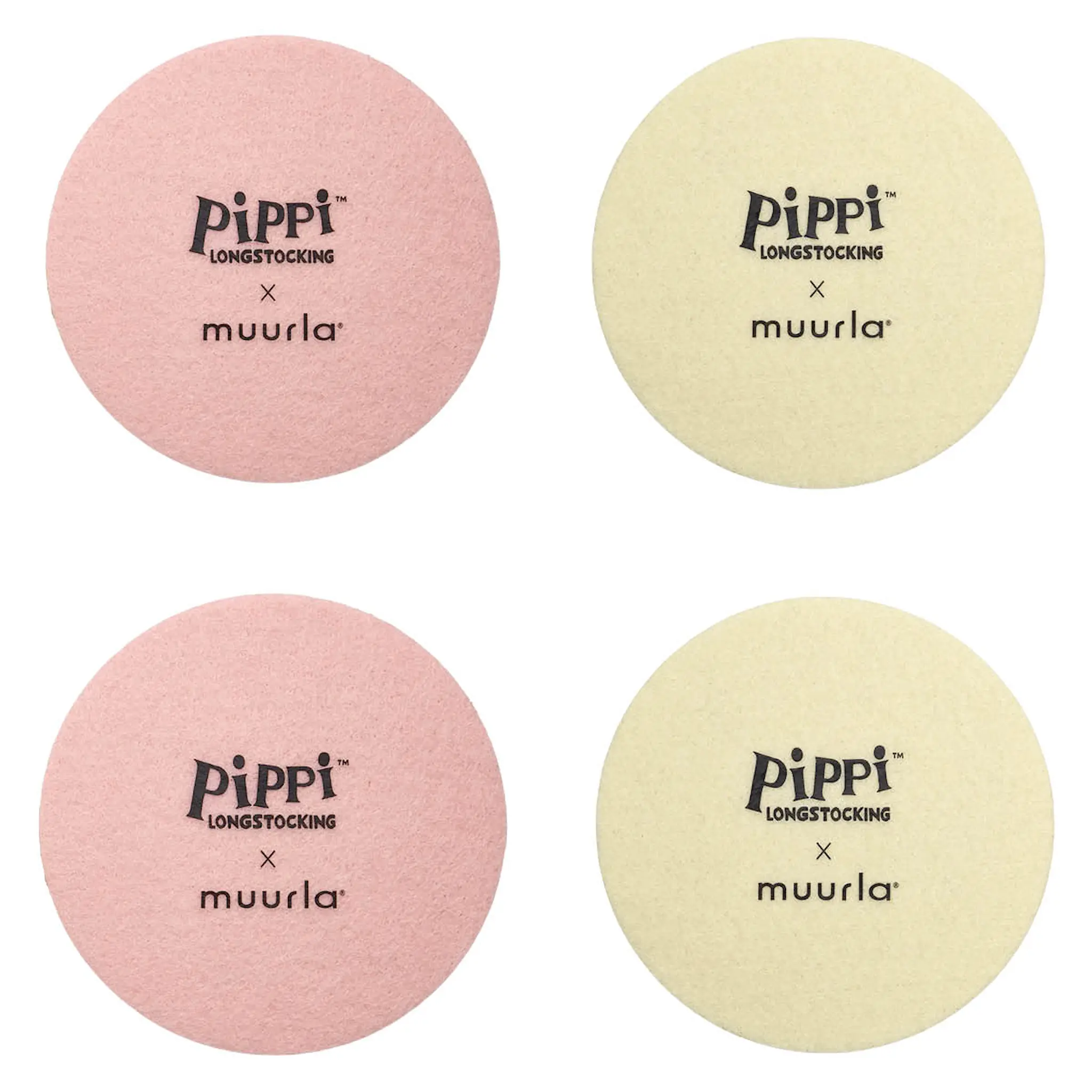 Muurla Pippi glasunderlägg Frukter 4-pack rosa/gul