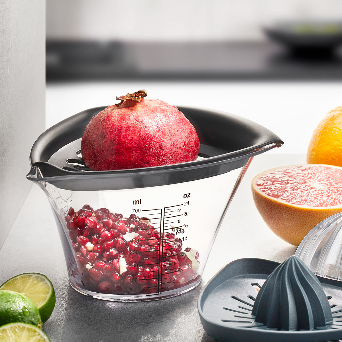 Gefu Fruti granateplefrø og juicepresser