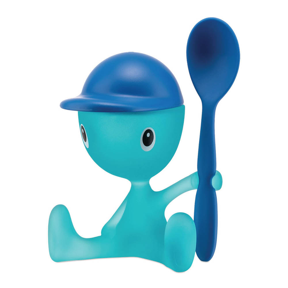 Alessi Cico Munakuppi suolasirottimella ja lusikalla 9 cm Sininen