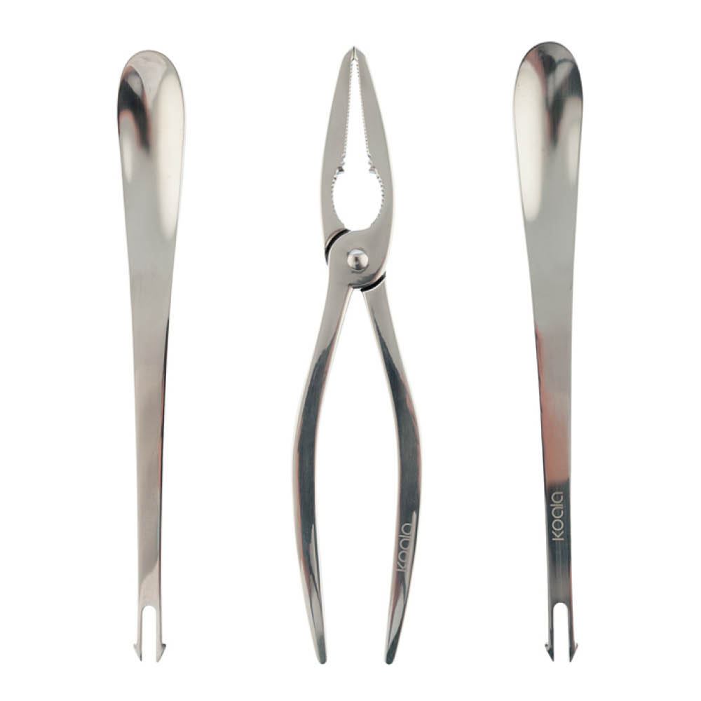 Koala Skalldyrsett med gaffel og tang 3 deler stål
