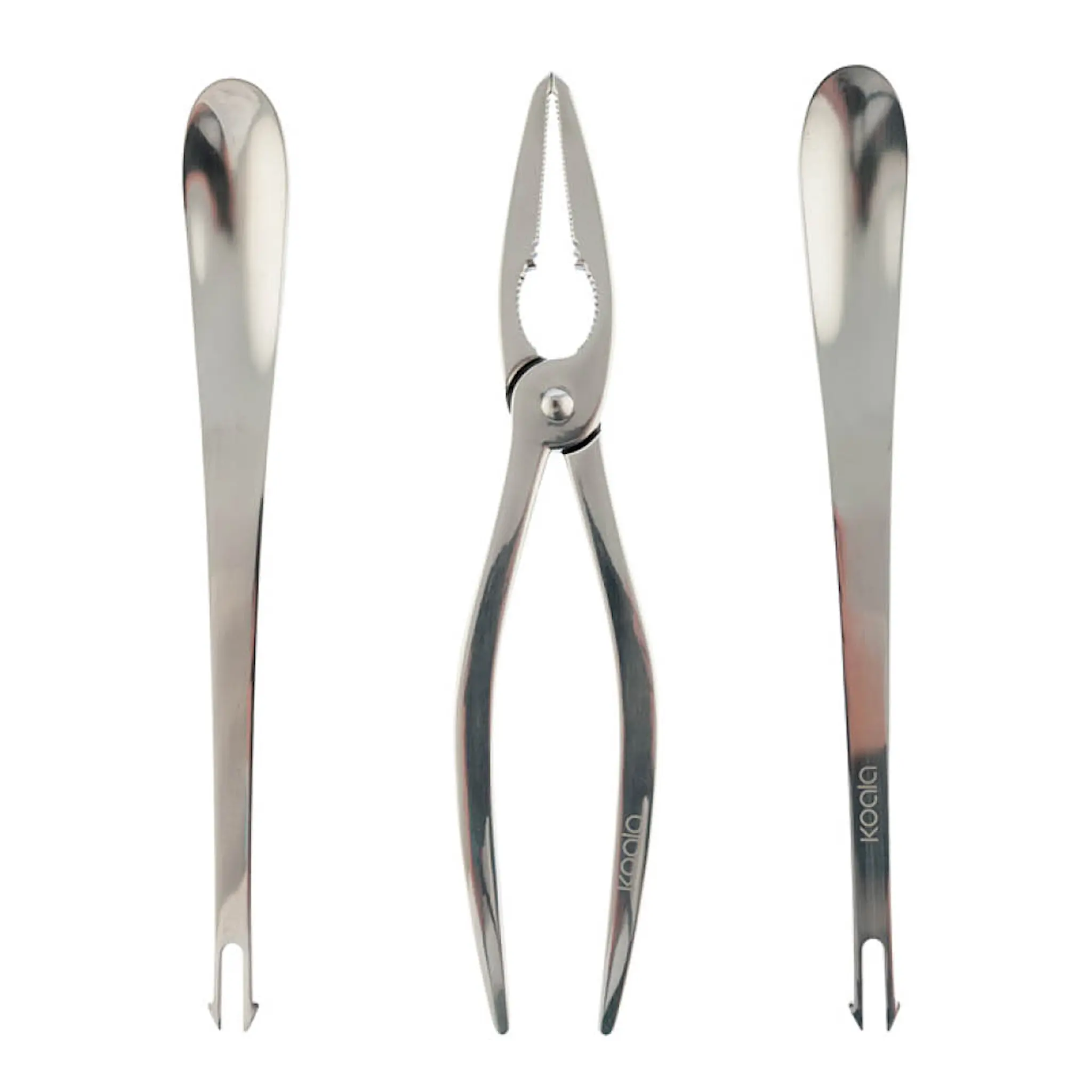 Koala Skaldjursset med gaffel och tång 3 delar stål