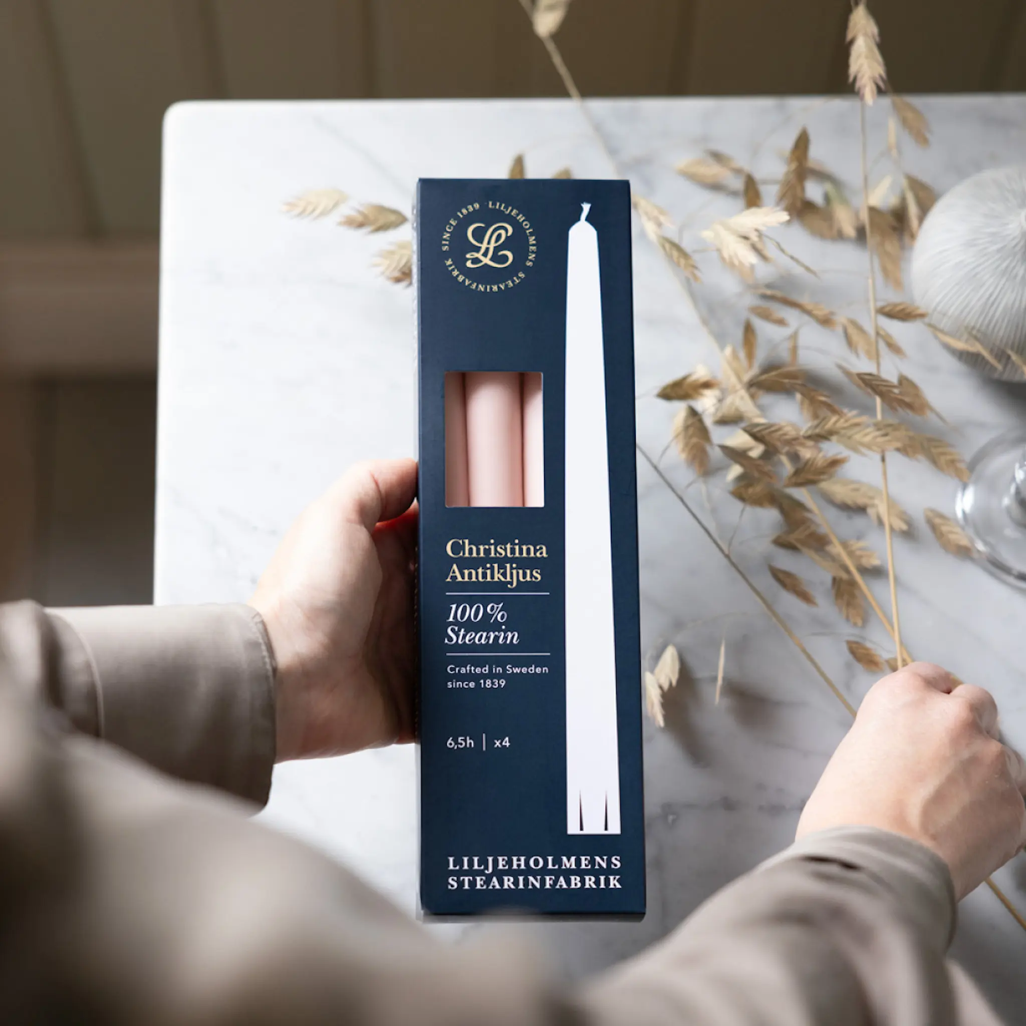 Liljeholmens Christina antikljus 26 cm 4-pack dimrosa