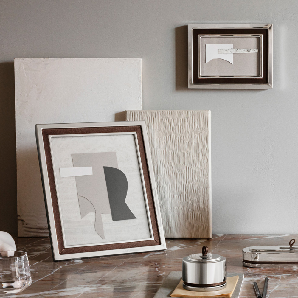 Georg Jensen Manhattan Fotoram Liten 20x15 cm Rostfritt stål/Läder/Skinn