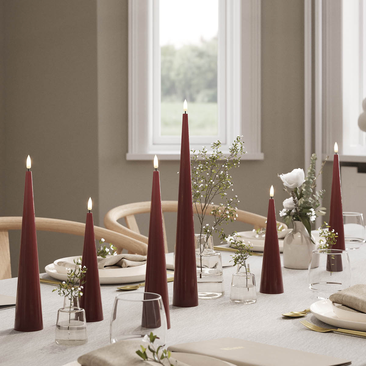 DeluxeHomeart LED konljus 5 x 38 cm bordeaux