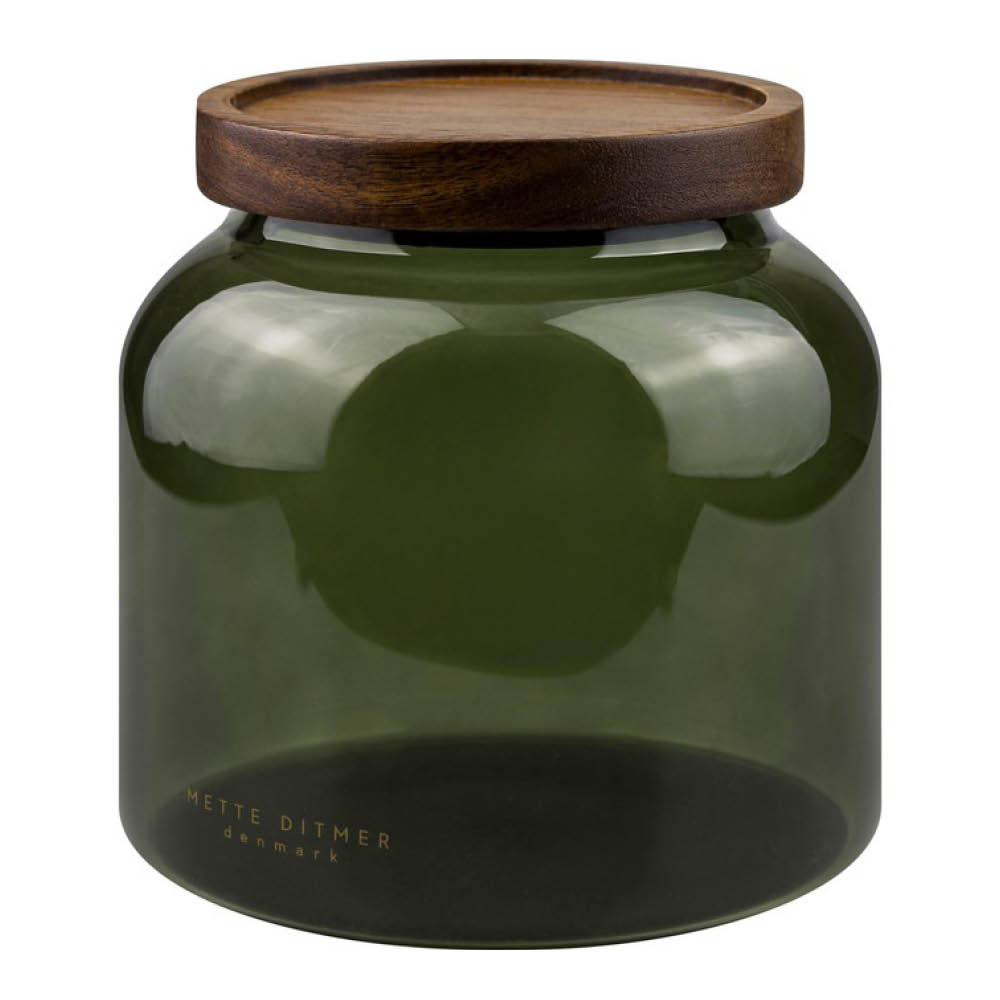 Mette Ditmer Luna glasburk med lock 13 cm dark forest/akaciaträ