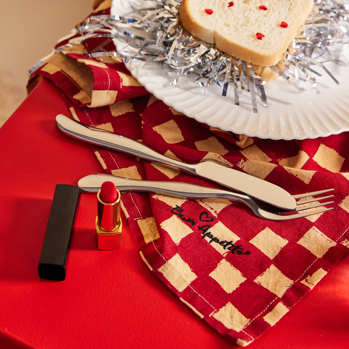 ByOn Love servett 45x45 cm 2-pack röd/sand