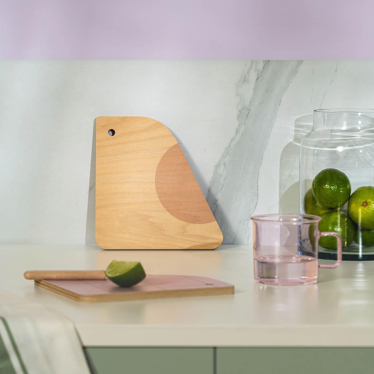 Muurla Fauna skärbräda/serveringsbricka Fågel 19x18 cm rosa