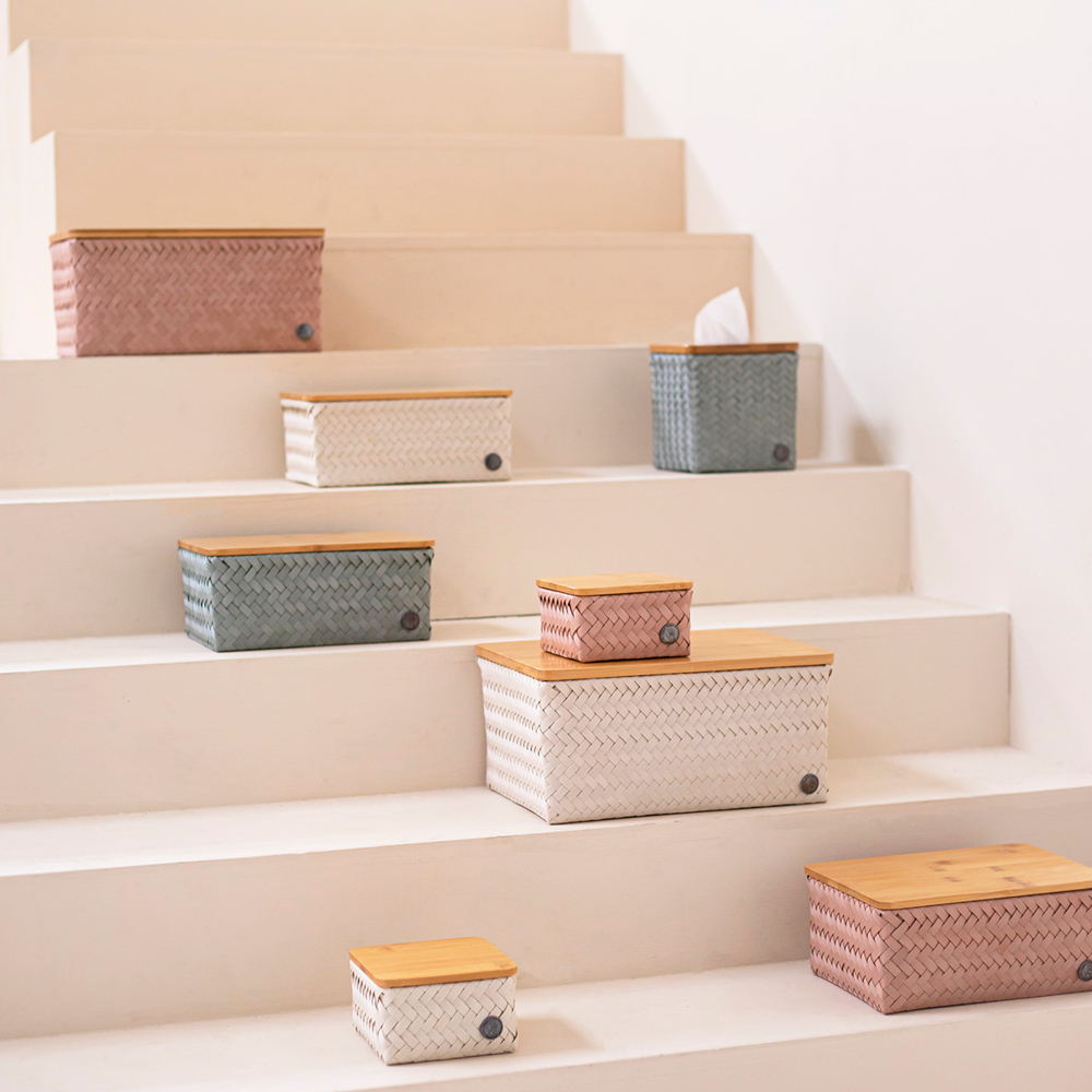 Handed By Top Fit Medium høy oppbevaringskurv m/lokk 24x18x11 cm champagne