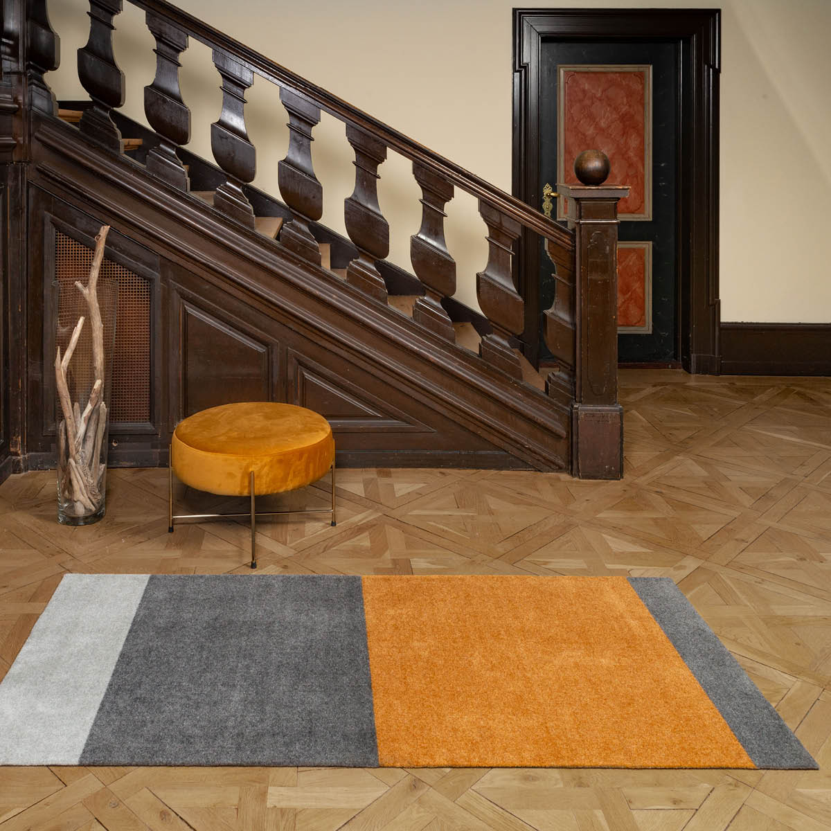 Tica Copenhagen Stripes horisontal gulvmatte 200x90 cm dijon/grey