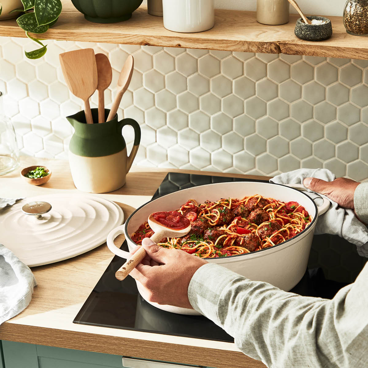 Tefal Lov oval gryte 34 cm/7,2L beige