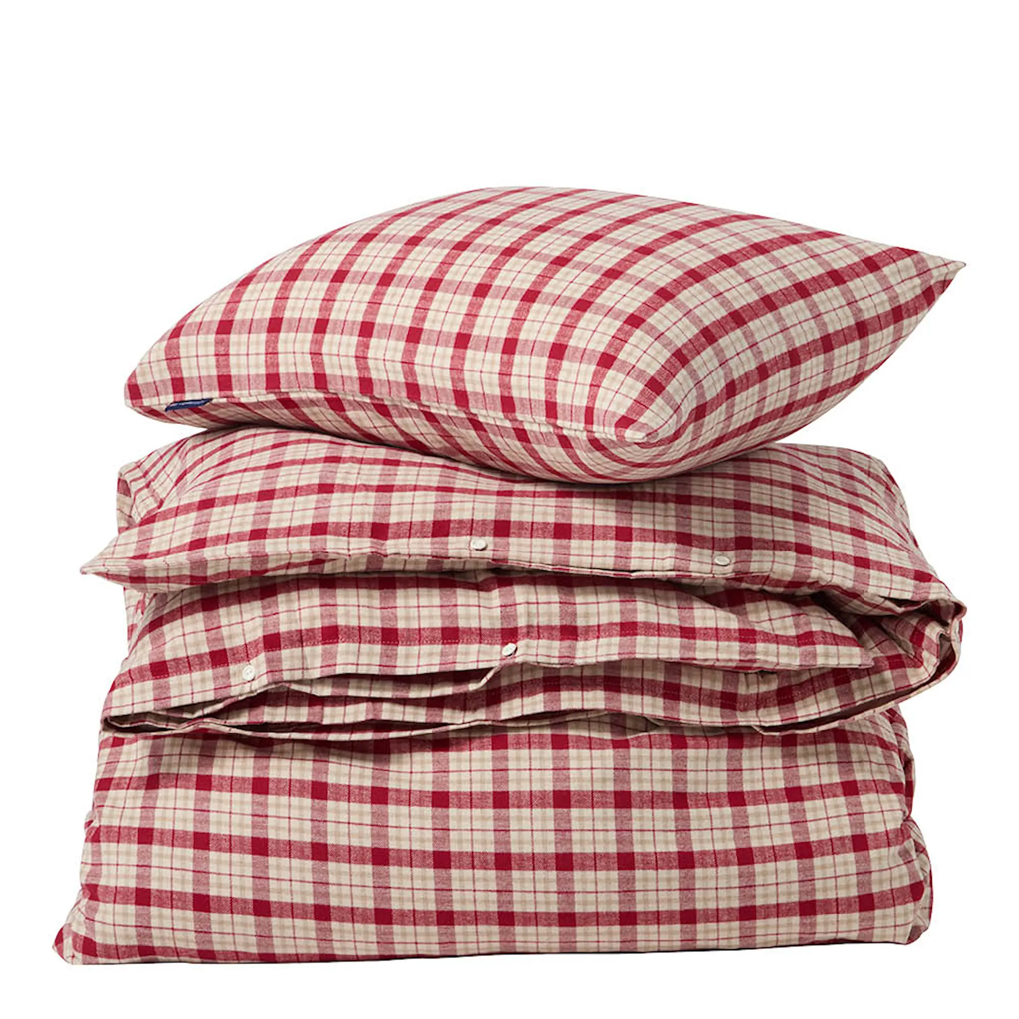 Lexington Påslakanset rutigt bomull/flanell 220x220 cm röd/beige
