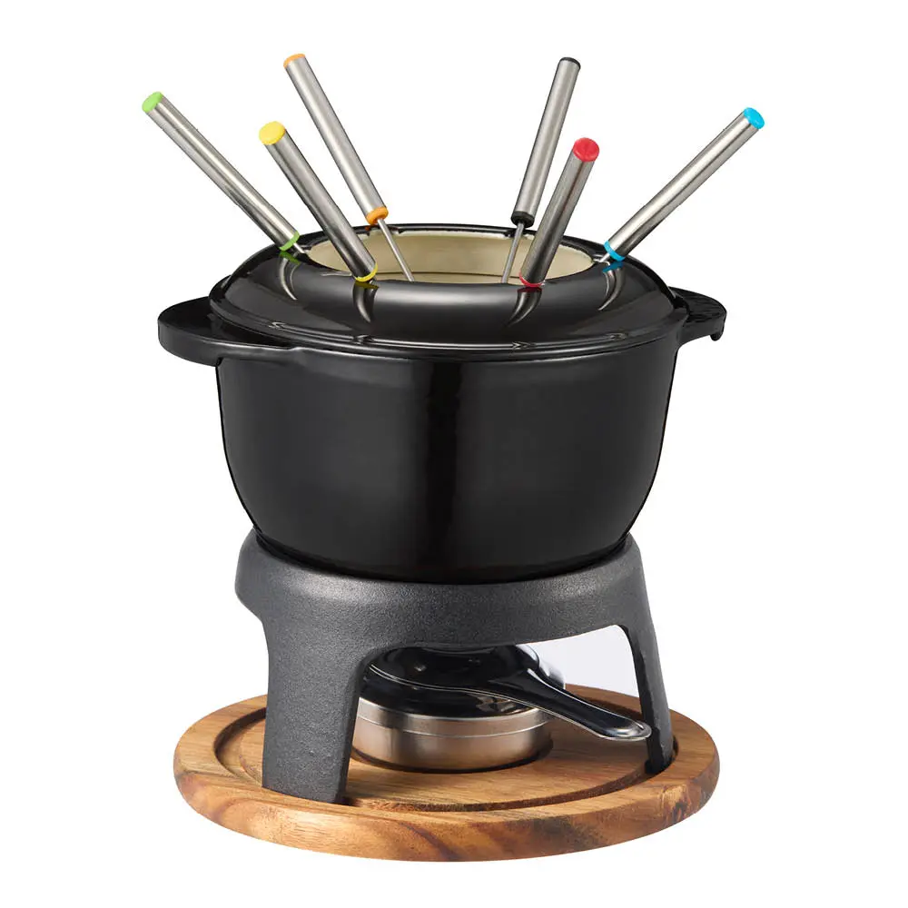 Foni fonduevalurauta puualustalla 18x18 cm 1,8L musta