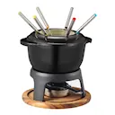 Foni fondue gjutjärn med träplatta 18x18 cm 1,8 L svart