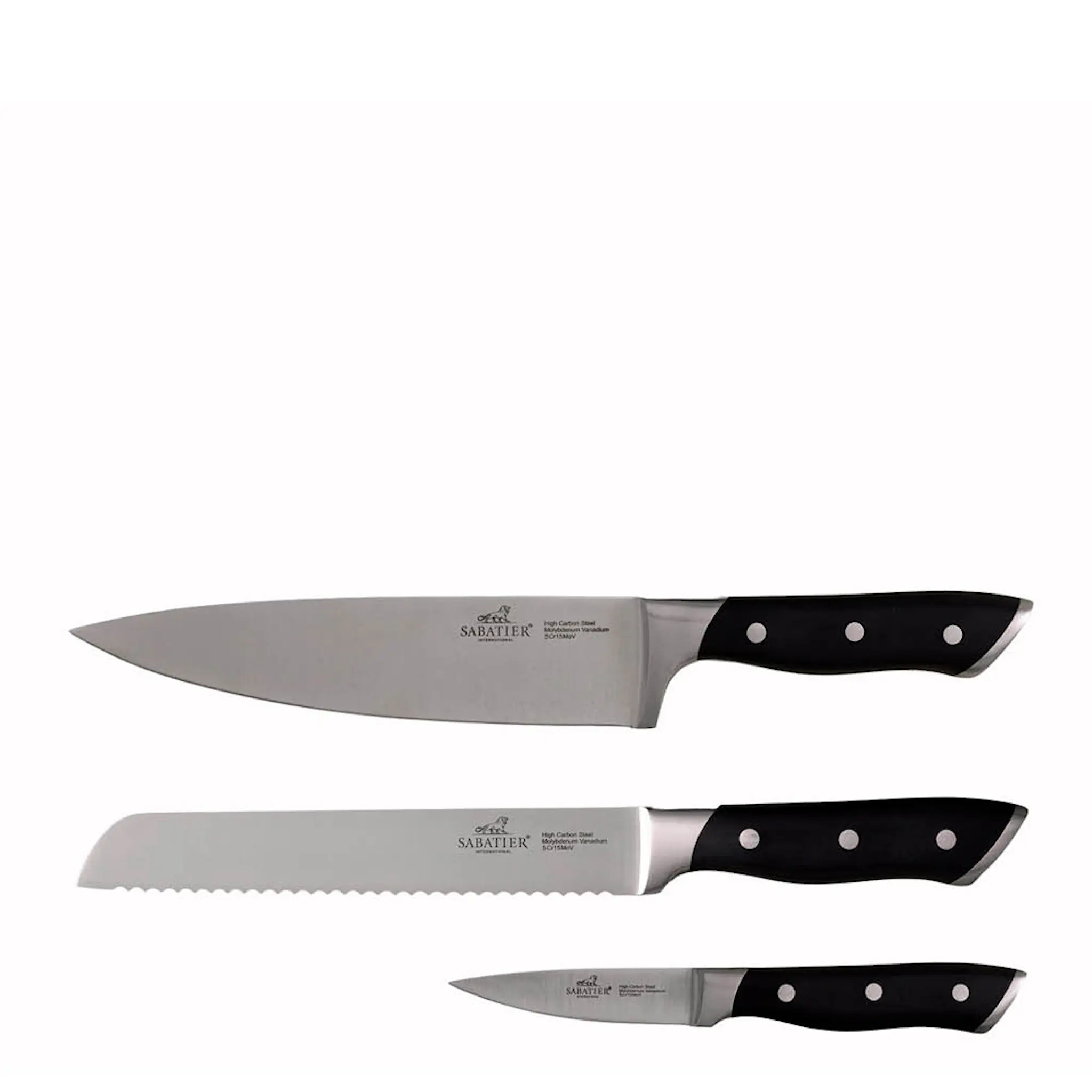 Lion Sabatier Hercules knivset 3 delar stål/svart
