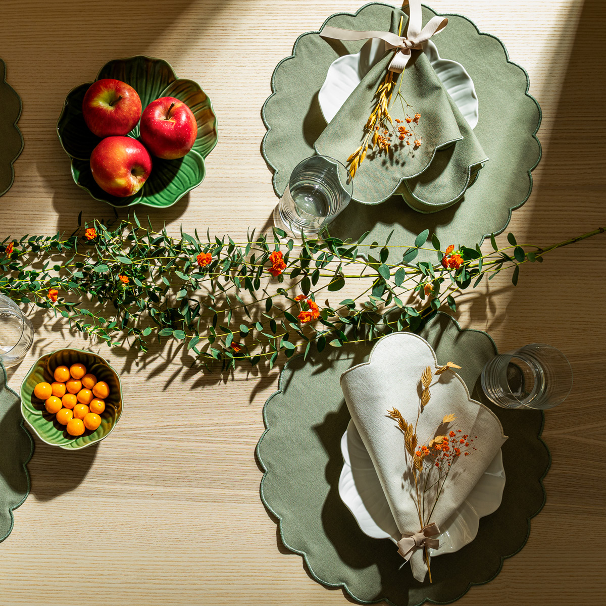 Ziczac Scallopped tygservett 2-pack 40x40 cm natur