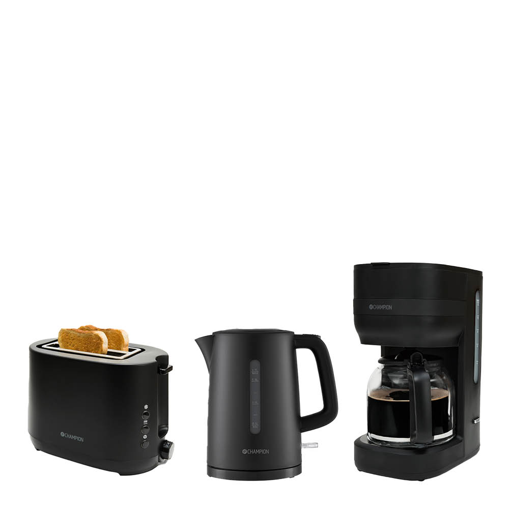 CHAMPION Frukostset med vattenkokare, brödrost och kaffebryggare svart