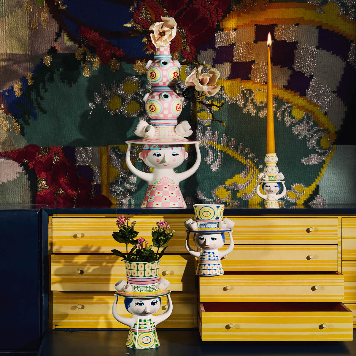 Bjørn Wiinblad Lady with hat Maljakko 50 cm Vaaleanpunainen