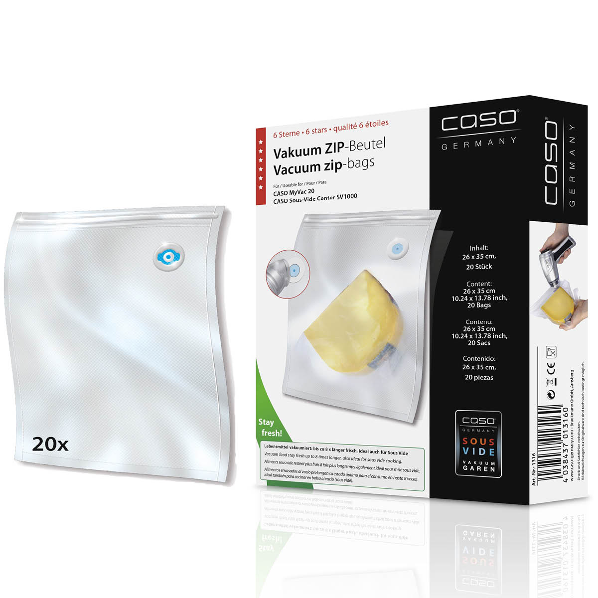 Caso One Touch ZIP tyhjiöpussit 26x35 cm 20 kpl