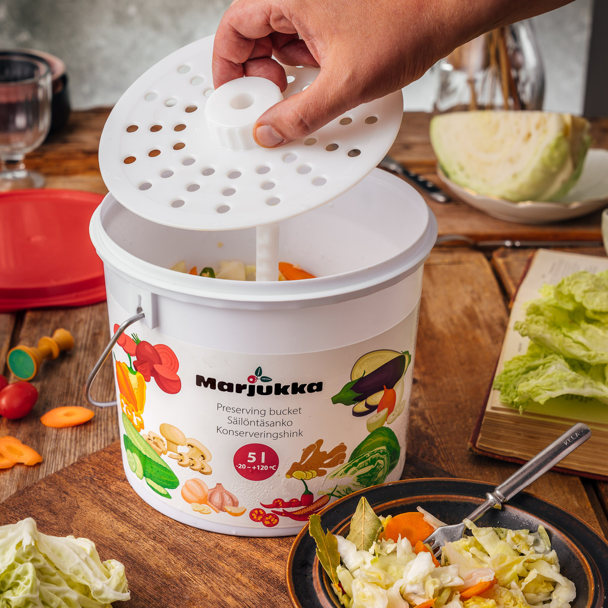 Marjukka Säilöntasanko 5 L Valkoinen/Punainen