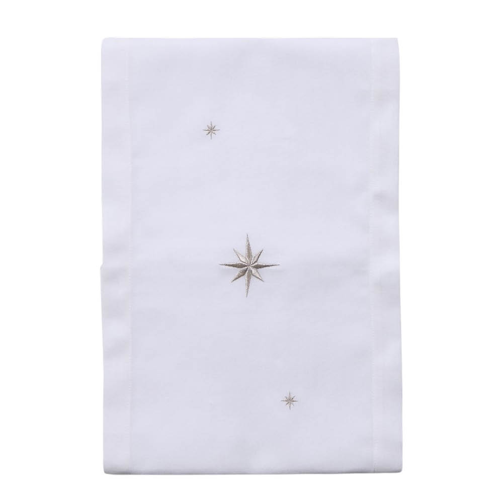 Langkilde & Søn Bordløper 30x175 cm hvit med broderte sølvstjerner