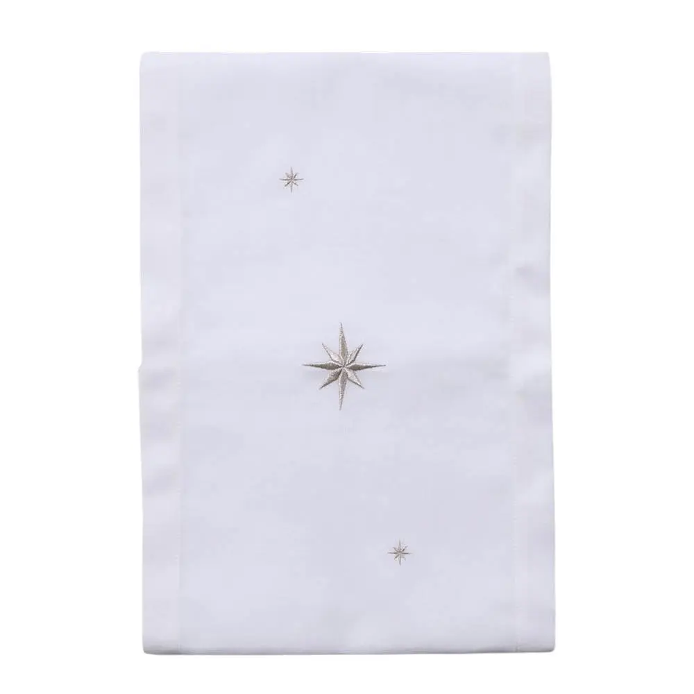 Bordløper 30x175 cm hvit med broderte sølvstjerner