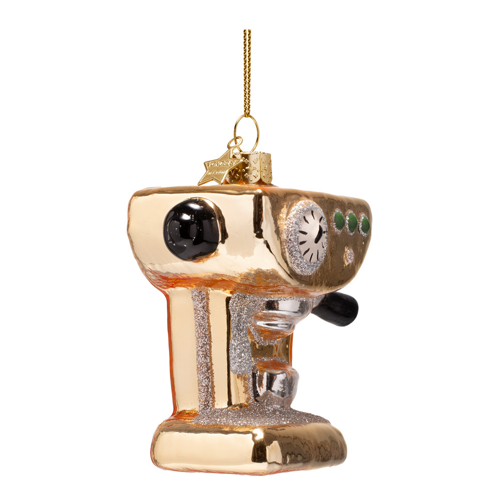 Vondels Authentic julhänge i glas 9 cm Kaffemaskin guld