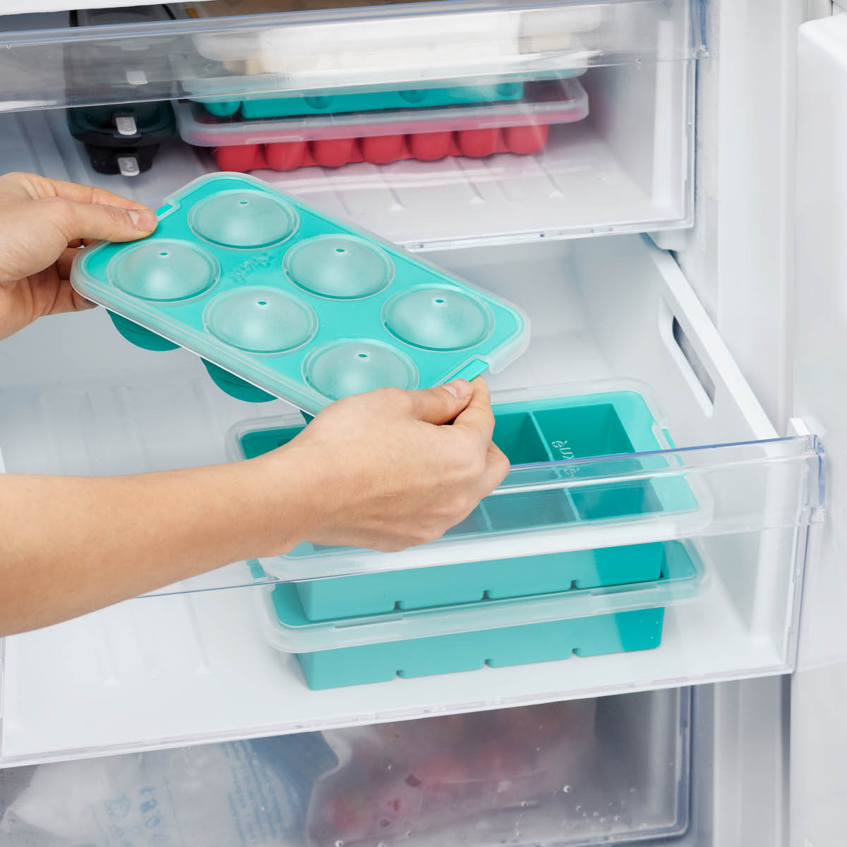 Lékué XL isform med lock för 6 stora isklot turkos