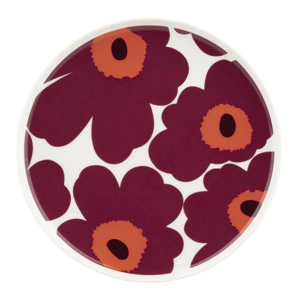 Unikko tarjoilulautanen 20 cm valkoinen/burgundi/punainen