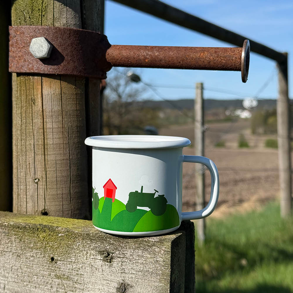 Blafre Traktor och Lada emaljmugg 25 cl blå