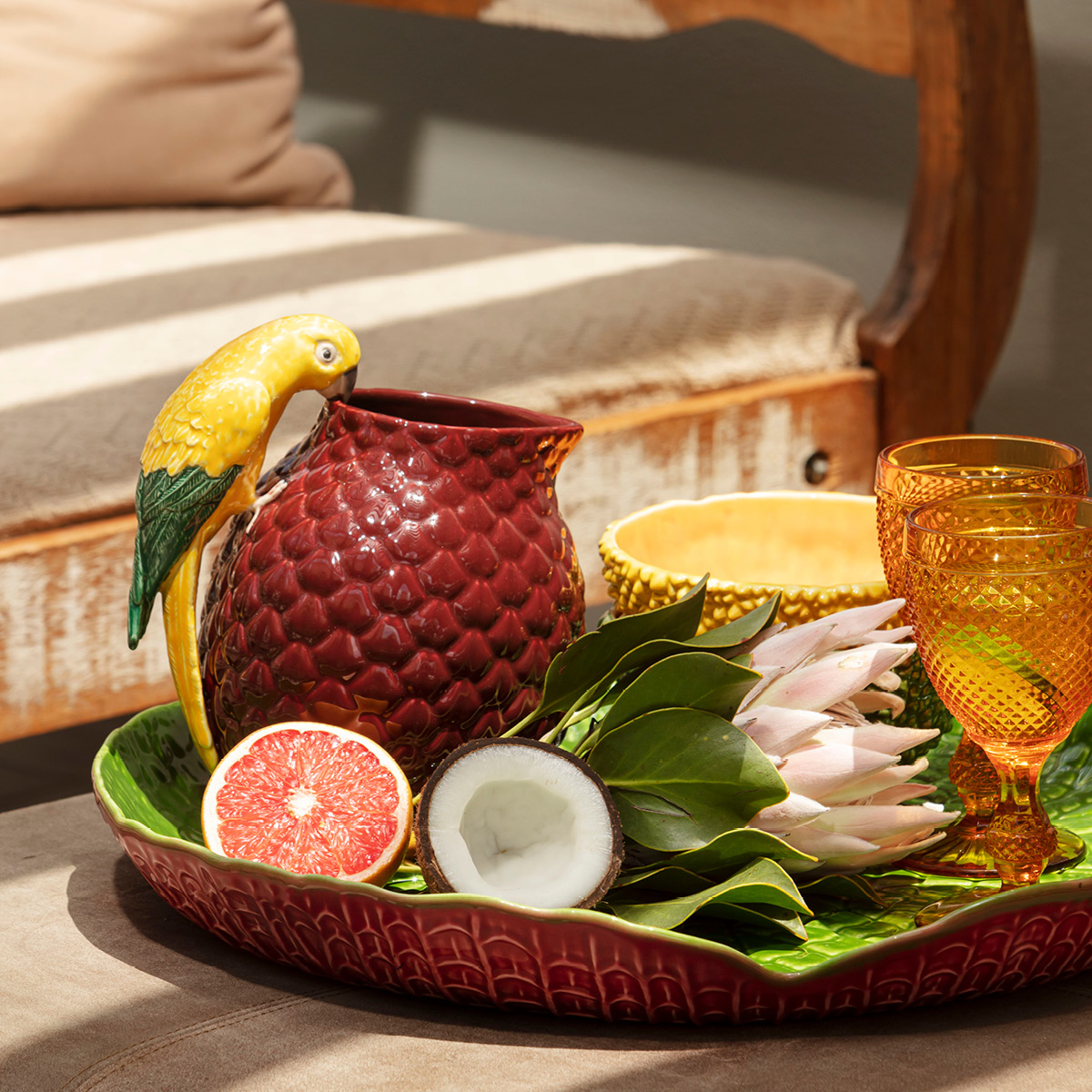 Bordallo Pinheiro Amazónia karaffel 2L papegøye brun/gul