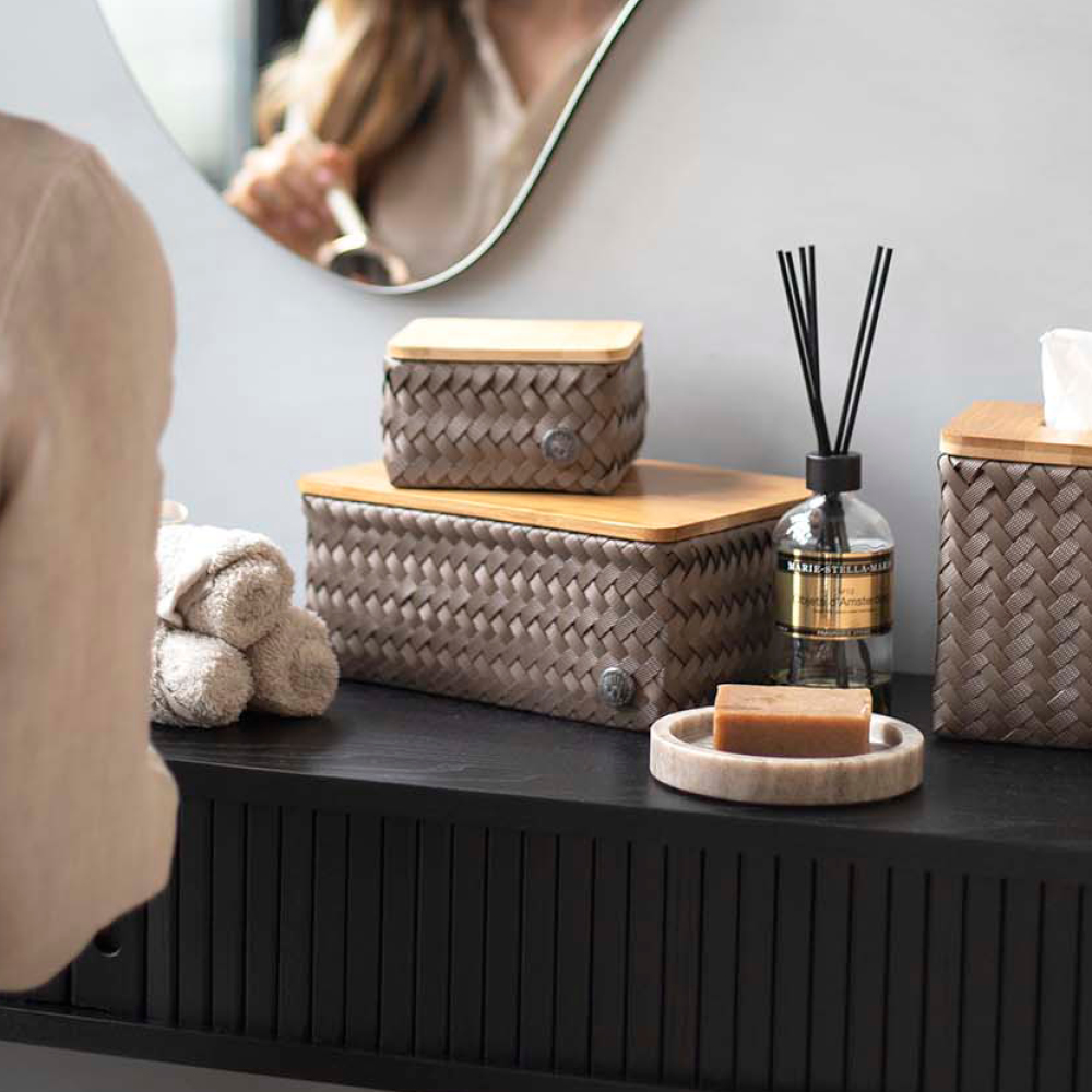 Handed By Top Fit Tiny förvaringskorg med lock 13x13x8 cm taupe