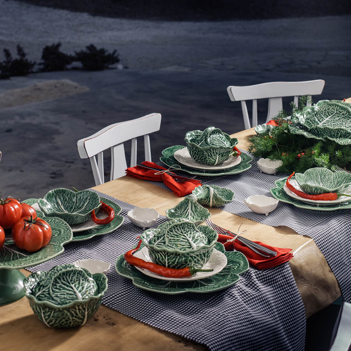 Bordallo Pinheiro Cabbage skål m/lokk 13,5 cm kål grønn