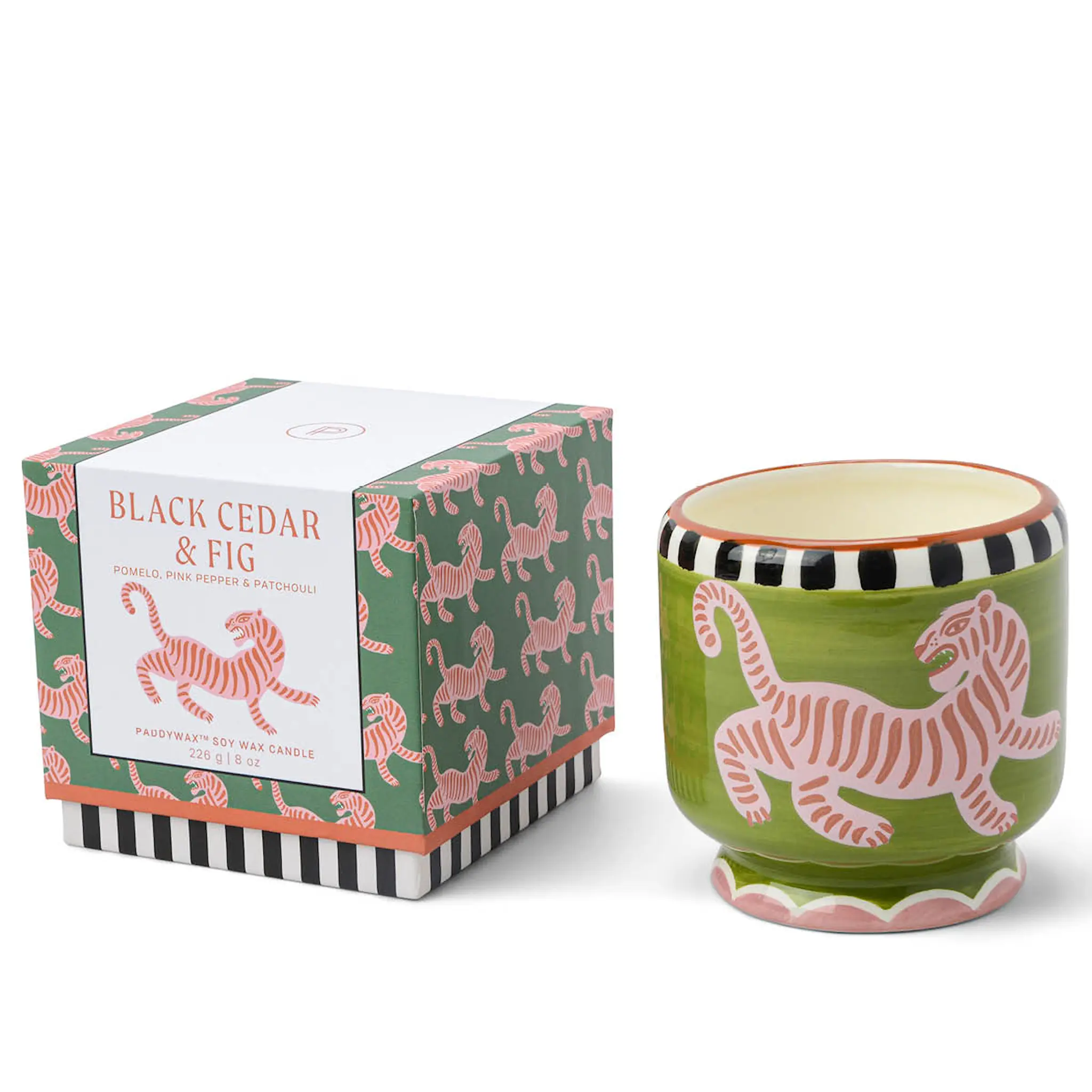 Paddywax Adopo duftlys black cedar & fig Tiger svart