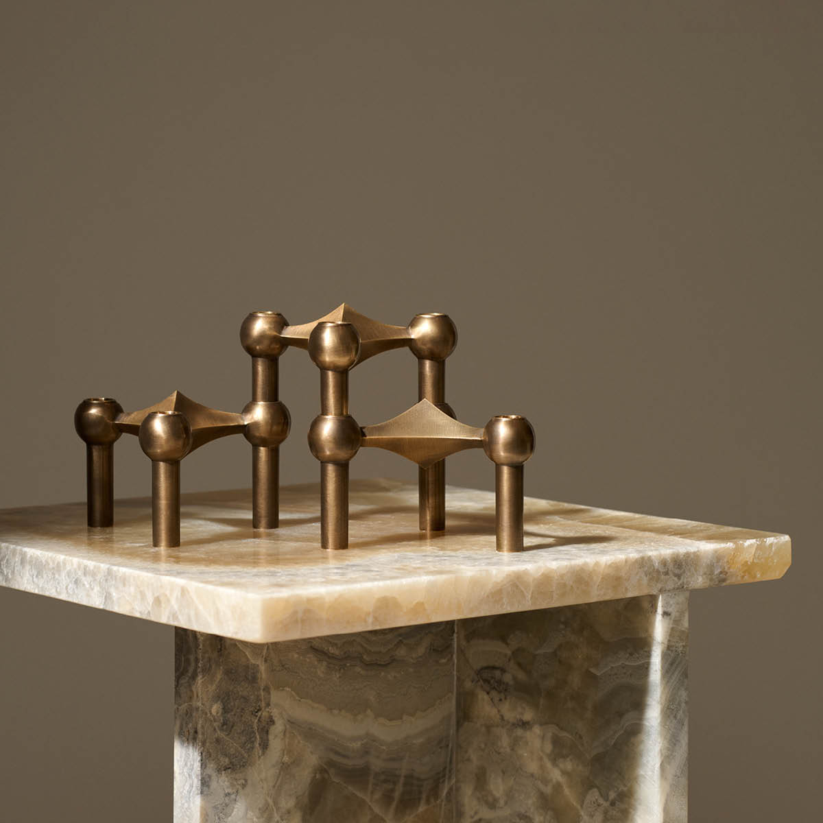 Stoff Nagel Lysestake 3 stk bronset messing