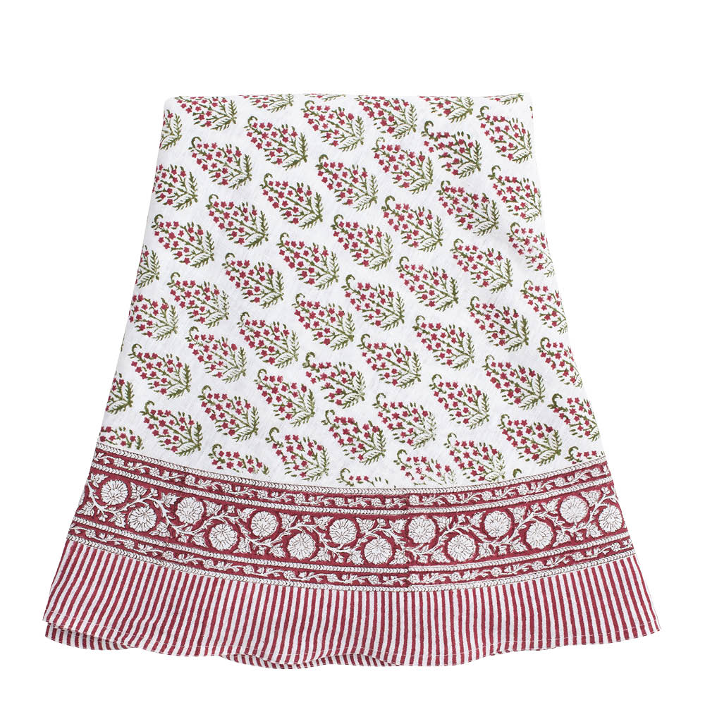 Chamois - Persian Paisley Pellava pöytäliina 220 cm Punainen/Vihreä/Valkoinen