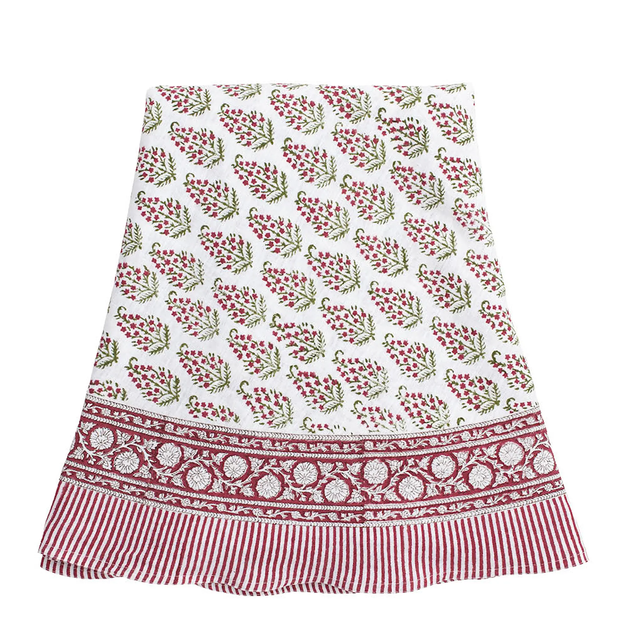 Chamois Persian Paisley rund linneduk 220 cm röd/grön/vit